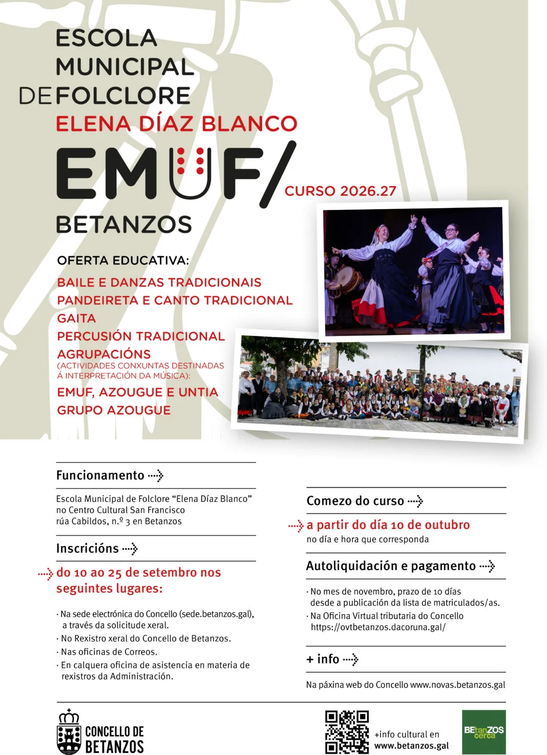 Cartel de la matrícula 2026/27 de la Escuela Municipal de Folclore Elena Díaz Blanco