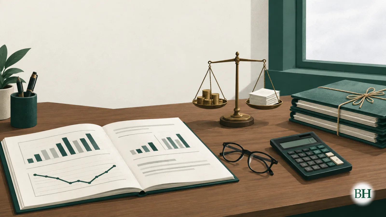 Ilustración xerada con intelixencia artificial. Ilustración editorial para un artigo sobre un concello que aproba un plan de recuperación económica e financeira por exceder a súa regra de gasto. Escena interior: un…